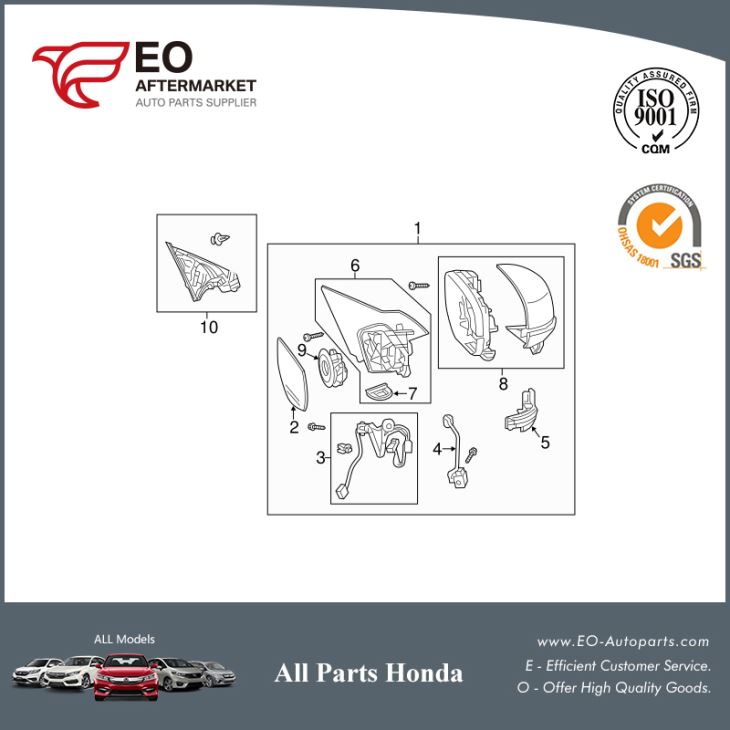 Mirror Assembly R For 2017 Honda Accord Coupe EX, EX-L, EXL-V6 76200-T3L-A91ZE