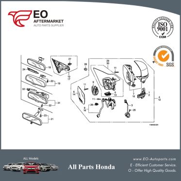 Mirror Assembly L For 2017 Honda Accord Coupe EX, EXL, EXL-V6 76250-T3L-A81ZF