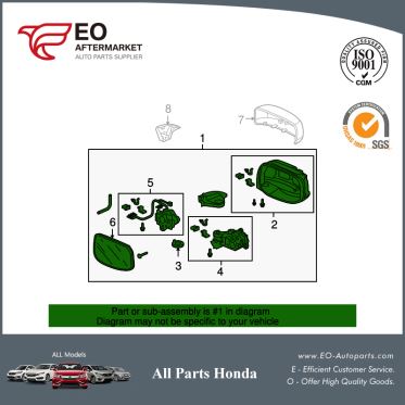 Mirror Assembly, L Door For 2009-2013 Honda Fit 5-Door, Sport, Sportn 76258-TK6-305