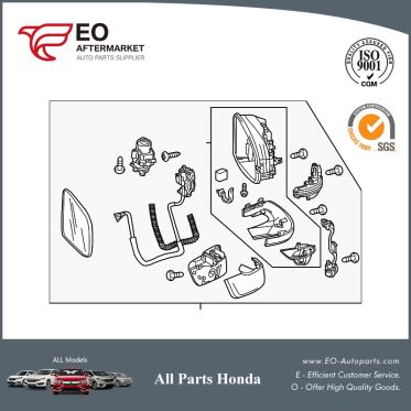 Mirror Assembly, R Door For 2015-2017 Honda Fit 5-Door EX-L, EX-LN 76208-T5R-306