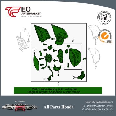 Mirror Assembly R For 2015-16 Honda CR-V 5-DOOR EX,76208-T1W-A01
